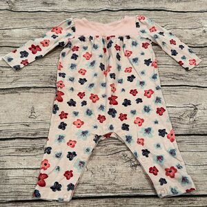 Tea Collection Floral Romper; Pink With Red & Blue Size 3-6 Months